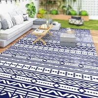 Outsunny Reversible Outdoor Rug, Waterproof Plastic Straw with Carry Bag, 9' x 18', Blue & White Geometric Wall(m-10)