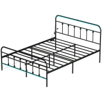 HOMCOM Queen Bed Frame with LED Lights and Charging Station, Metal Platform Bed Frame with Under Bed Storage, Black(m-2)