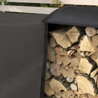 Outsunny 8ft Outdoor Firewood Rack with Cover and Carrier, Adjustable Wood Storage Holder, Indoor Outdoor Log Rack, Black(m-10)