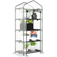 Outsunny 28" x 20" x 63" Portable Greenhouse with 4 Tier Shelves Outdoor Hot House Plant Flower Greenhouse, Steel Frame, PVC Cover, Transparent(m-2)
