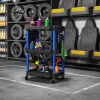 HOMCOM 3-Tier Rolling Tool Cart, 200 LBS Capacity Plastic Utility Cart with Side Shelves for Garage Workshop, Black & Dark Blue(m-10)