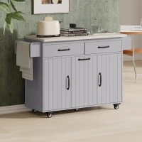 Kitchen Island with Trash Cabinet, Drawers and Shelves, Drop Leaf, Spice and Towel Rack, Rolling Cart for Kitchens, 51" L x 20" W x 35" H, Grey(m-1)