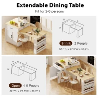Kitchen Island with Extendable Dining Table, Power Outlet, Drawers and Shelves, Utility Island for Kitchen, 83" L x 27.5" W x 36" H, White+Natural(m-5)