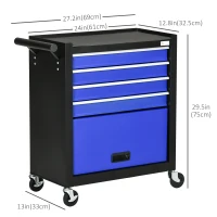 DURHAND 4-Drawer Tool Chest with 4 Wheels, Rolling Tool Box and Storage Cabinet, Portable Tool Organizer for Garage, Blue(m-3)