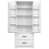 Pantry Cabinet with 2 Large Drawers, 8 Door Shelves, Embossed Texture, Farmhouse Style Kitchen Cupboard, 30.5" L x 16" W x 71" H, White(m-15)