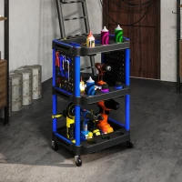 HOMCOM 3-Tier Rolling Tool Cart, 200 LBS Capacity Plastic Utility Cart with Side Shelves for Garage Workshop, Black & Dark Blue(m-8)