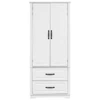 Pantry Cabinet with 2 Large Drawers, 8 Door Shelves, Embossed Texture, Farmhouse Style Kitchen Cupboard, 30.5" L x 16" W x 71" H, White(m-2)