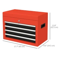 DURHAND Portable Tool Chest with 4 Drawers and Top Storage, Lockable Steel Tool Box with Latch and Keys for Garage, Red(m-3)