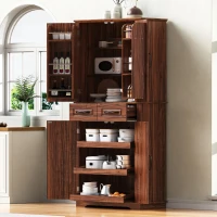 Pantry Cabinet with 6 Door Shelves, 3 Pull-Out Organizers, 2 Drawers, Kitchen Cupboard with Embossed Texture, 31.5" L x 16" W x 72" H, Brown(m-8)