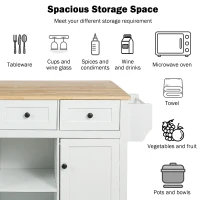 Kitchen Island with 3 Drawers, Rubber Wood Drop-Leaf Countertop, Adjustable Shelves, Rolling Cart for Kitchens, 53" L x 29.5" W x 37" H, White(m-7)