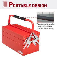 DURHAND 18" inches Metal Tool Box, Portable 5-Tray Cantilever Steel Tool Chest Cabinet, Red(m-4)