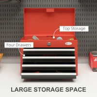 DURHAND Portable Tool Chest with 4 Drawers and Top Storage, Lockable Steel Tool Box with Latch and Keys for Garage, Red(m-4)