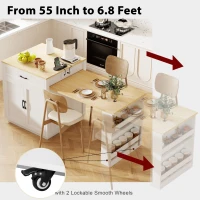 Kitchen Island with Extendable Dining Table, Power Outlet, Drawers and Shelves, Utility Island for Kitchen, 83" L x 27.5" W x 36" H, White+Natural(m-4)