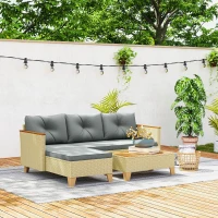 Outsunny 3 Piece Patio Furniture Set, L-Shaped Outdoor Furniture Conversation Set with Wood Top Coffee Table, Light Grey(m-10)