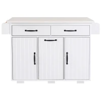 Rolling Cart with Tilt-Out Trash Cabinet, Spice and Towel Rack, Adjustable Shelf, Kitchen Island with Drop Leaf, 51" L x 20" W x 35" H, White(m-2)