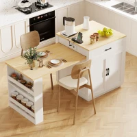 Kitchen Island with Extendable Dining Table, Power Outlet, Drawers and Shelves, Utility Island for Kitchen, 83" L x 27.5" W x 36" H, White+Natural(m-1)