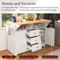 Kitchen Island with 2 Drop Leaves, 3 Drawers, Spice Rack, Power Outlet, Rolling Cart for Dining Room, Kitchen, 56" L x 33.5" W x 36.5" H, White(m-4)