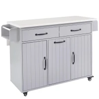 Kitchen Island with Trash Cabinet, Drawers and Shelves, Drop Leaf, Spice and Towel Rack, Rolling Cart for Kitchens, 51" L x 20" W x 35" H, Grey(m-15)