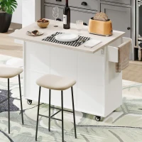 Rolling Cart with Tilt-Out Trash Cabinet, Spice and Towel Rack, Adjustable Shelf, Kitchen Island with Drop Leaf, 51" L x 20" W x 35" H, White(m-10)