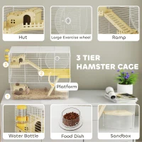 PawHut Hamster Cage with Deep Bottom, Wooden Ramp, Hut, Bathroom and Exercise Wheel for Hamster and Gerbil, White(m-4)