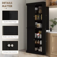 HOMCOM 72.5" Freestanding Kitchen Pantry Cabinet with 4 Doors, Black(m-7)