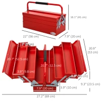DURHAND 22" Metal Tool Box, Portable 5-Tray Cantilever Steel Tool Chest Cabinet for Garage and Warehouse, Red(m-3)
