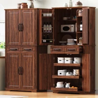 Pantry Cabinet with 6 Door Shelves, 3 Pull-Out Organizers, 2 Drawers, Kitchen Cupboard with Embossed Texture, 31.5" L x 16" W x 72" H, Brown(m-9)
