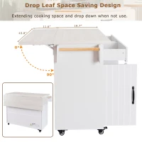 Rolling Cart with Tilt-Out Trash Cabinet, Spice and Towel Rack, Adjustable Shelf, Kitchen Island with Drop Leaf, 51" L x 20" W x 35" H, White(m-7)