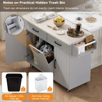 Kitchen Island with Trash Cabinet, Drawers and Shelves, Drop Leaf, Spice and Towel Rack, Rolling Cart for Kitchens, 51" L x 20" W x 35" H, Grey(m-8)