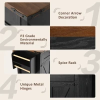 Farmhouse Kitchen Island with Spice Rack, Storage Drawers, Power Outlet, Rolling Car with Drop Leaf, 53.5" L x 29" W x 36.5" H, Black(m-8)