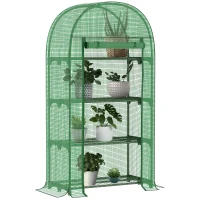 Outsunny Outdoor Mini Greenhouse, Portable Green House with Storage Shelves, Zippered Door, PE Cover, 31.5" x 19.3" x 63", Green(m-11)