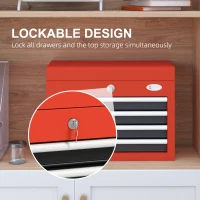 DURHAND Portable Tool Chest with 4 Drawers and Top Storage, Lockable Steel Tool Box with Latch and Keys for Garage, Red(m-6)