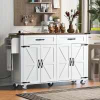 Farmhouse Style Kitchen Island with Power Outlet, Drop Leaf, Spice Rack, Rolling Car with Storage Drawers, 53.5" L x 29" W x 36.5" H, White(m-1)