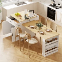 Kitchen Island with Extendable Dining Table, Power Outlet, Drawers and Shelves, Utility Island for Kitchen, 83" L x 27.5" W x 36" H, White+Natural(m-11)