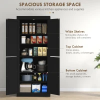HOMCOM 72.5" Freestanding Kitchen Pantry Cabinet with 4 Doors, Black(m-4)