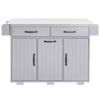 Kitchen Island with Trash Cabinet, Drawers and Shelves, Drop Leaf, Spice and Towel Rack, Rolling Cart for Kitchens, 51" L x 20" W x 35" H, Grey(m-2)