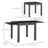 Outsunny 63" Extendable Outdoor Dining Table Patio Table with Aluminum Frame and Tempered Glass Tabletop, Black(m-3)