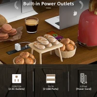 Farmhouse Kitchen Island with Spice Rack, Storage Drawers, Power Outlet, Rolling Car with Drop Leaf, 53.5" L x 29" W x 36.5" H, Black(m-7)