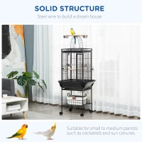 PawHut 61.5 Inch Bird Cage Parakeet House for Cockatiel with Stand, Pull Out Tray, Play Top, Storage Shelf, Wood Perch, Food Container(m-7)