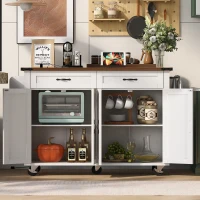 Farmhouse Style Kitchen Island with Power Outlet, Drop Leaf, Spice Rack, Rolling Car with Storage Drawers, 53.5" L x 29" W x 36.5" H, White(m-11)