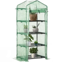 Outsunny Portable Greenhouse, Outdoor Hot House Plant Flower Greenhouse with 4 Tier Shelves, Steel Frame, PE Cover, Dark Green(m-2)