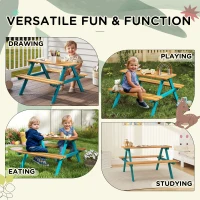 Outsunny Kids Outdoor Table Set Wooden Toddler Picnic Table and Benches for 4 Kids 3-8 Years, Easy Installation, Natural Wood(m-4)