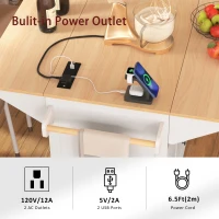 Kitchen Island with 2 Drop Leaves, 3 Drawers, Spice Rack, Power Outlet, Rolling Cart for Dining Room, Kitchen, 56" L x 33.5" W x 36.5" H, White(m-8)