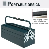 DURHAND 22" Metal Tool Box, Portable 5-Tray Cantilever Steel Tool Chest Cabinet for Garage and Warehouse, Dark Green(m-4)