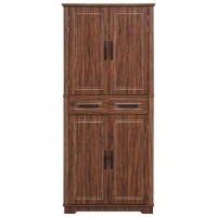 Pantry Cabinet with 6 Door Shelves, 3 Pull-Out Organizers, 2 Drawers, Kitchen Cupboard with Embossed Texture, 31.5" L x 16" W x 72" H, Brown(m-2)