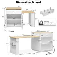 Kitchen Island with Extendable Dining Table, Power Outlet, Drawers and Shelves, Utility Island for Kitchen, 83" L x 27.5" W x 36" H, White+Natural(m-3)