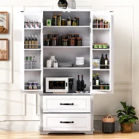 Pantry Cabinet with 2 Large Drawers, 8 Door Shelves, Embossed Texture, Farmhouse Style Kitchen Cupboard, 30.5" L x 16" W x 71" H, White(m-10)