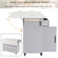 Kitchen Island with Trash Cabinet, Drawers and Shelves, Drop Leaf, Spice and Towel Rack, Rolling Cart for Kitchens, 51" L x 20" W x 35" H, Grey(m-7)