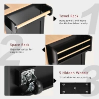 Kitchen Island with 3 Drawers, 2 Drop Leaves, Power Outlet, Spice Rack, Rolling Cart for Kitchen, Dining Room, 56" L x 33.5" W x 36.5" H, Black(m-8)