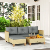 Outsunny 3 Piece Patio Furniture Set, L-Shaped Outdoor Furniture Conversation Set with Wood Top Coffee Table, Light Grey(m-8)
